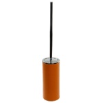 Gedy AC33-67 Toilet Brush Holder, Free Standing Made From Faux Leather in Orange Finish